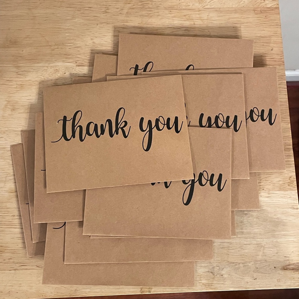 Set of 16 Thank You Envelopes - Kraft Paper Brown with Calligraphy Text